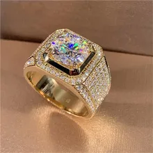 14K 골드 솔리테어 남성용 지르콘 모이사나이트 반지, 실버 컬러 주얼리, 약혼 웨딩 밴드 반지, 남성용 선물, 2ct 랩