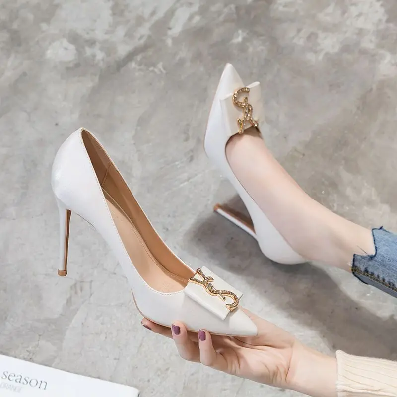 White High Heels Women's 2021 New Fine Heels Spring and Autumn Pointed Net Red Design Sense Small Style Single Shoes Summer