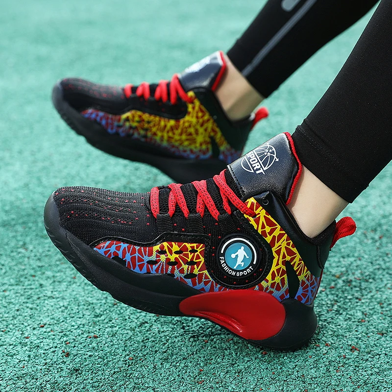 High Top Basketball Shoes For Kids Boys Breathable Mesh Lace Up Anti-slip Sole Sports Sneakers Outdoor Training Shoes Children