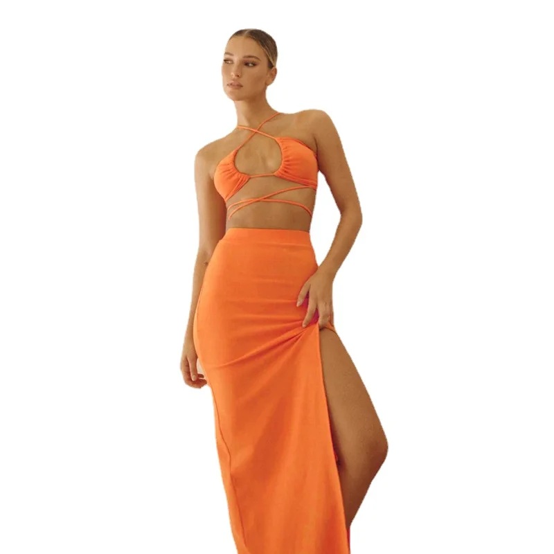 

Женское длинное пляжное платье, облегающее Платье макси с вырезами и лямкой на шее, обтягивающее платье с открытой спиной и высоким разрезо...