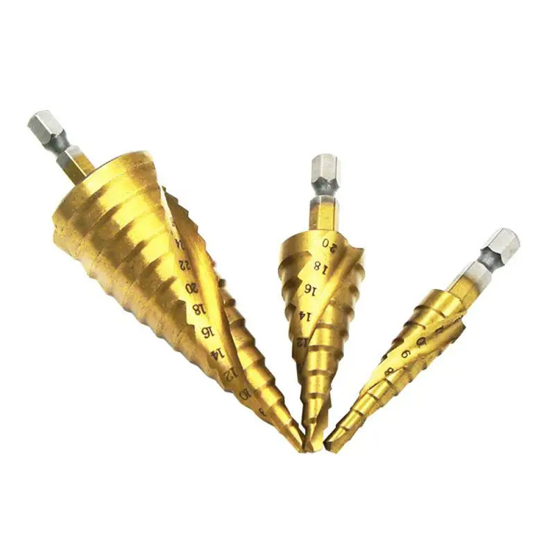 

Hex handle Drill Bit Set Steel Titanium Nitride Coated Step Quick Change