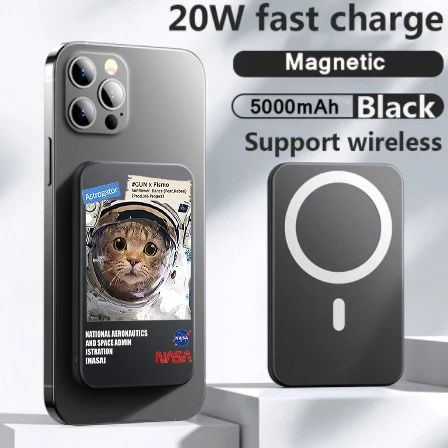 

Magnetic Power Bank10000 mAh 5000mAh Portable Chargers External Auxiliary Battery Fast Wireless Charging cat fashion astronaut