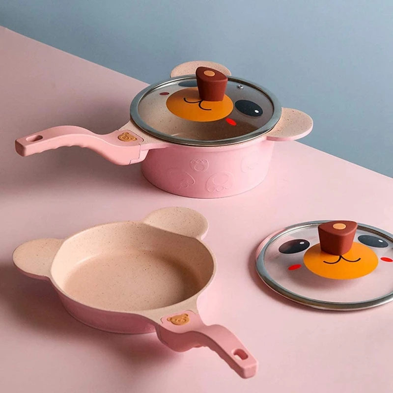 

HOT-Children's Baby Food Supplement Small Soup Pot Non-Stick Easy To Clean Baby Frying Pan Steaming Pot Set With Lid