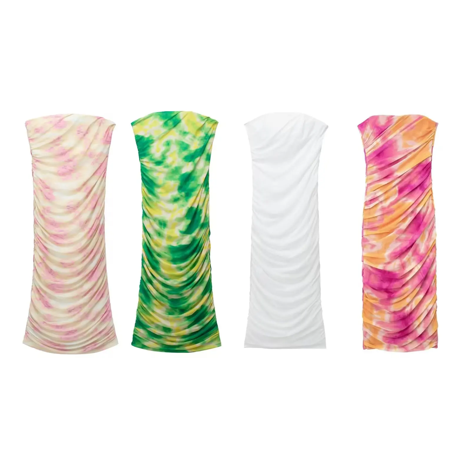 

Women 2023 New Chic Fashion Summer Multicoloured Tulle Printing Midi Dress Vintage Backless Female Dresses Mujer