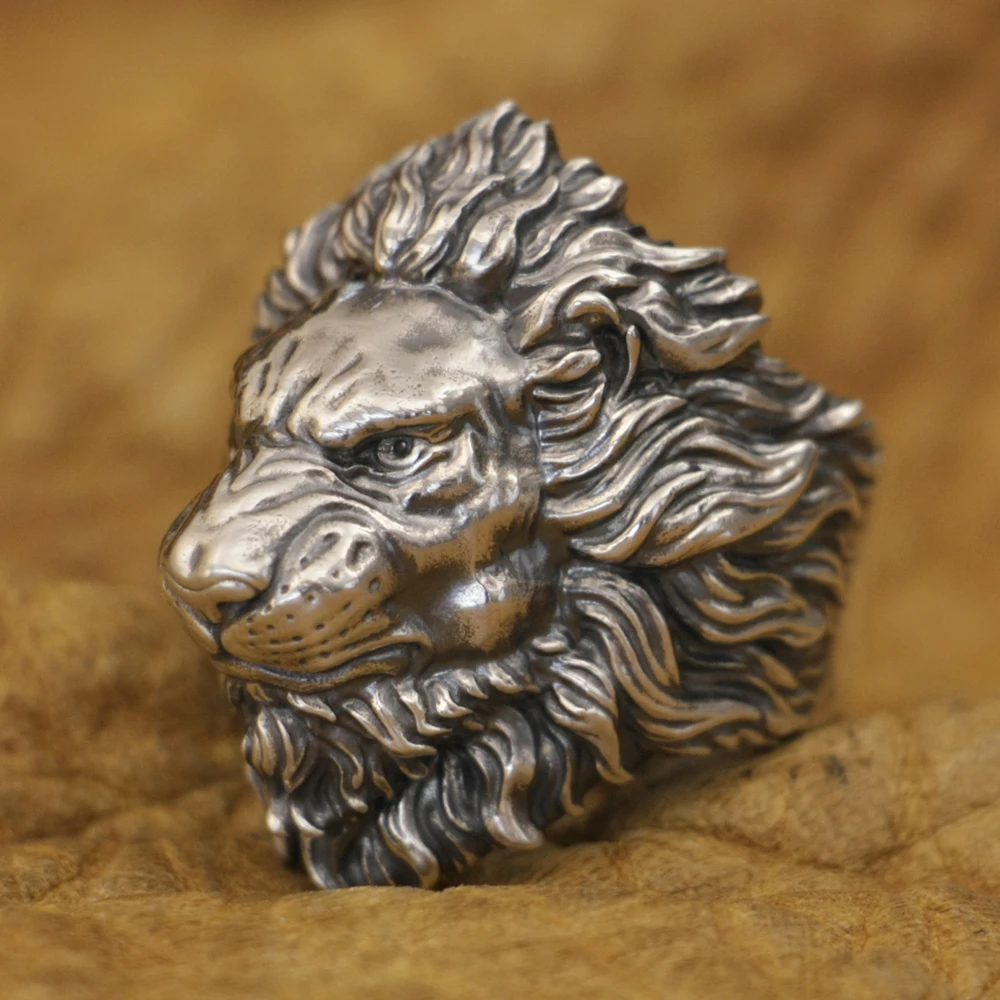 

LINSION Angry Lion Ring 925 Sterling Silver Mens Biker Ring TA383 US Size 7~16