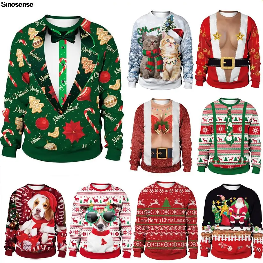 

Men Women Ugly Christmas Sweater 3D Funny Printed New Year Eve Tacky Xmas Jumpers Tops Couple Pullover Holiday Party Sweatshirt