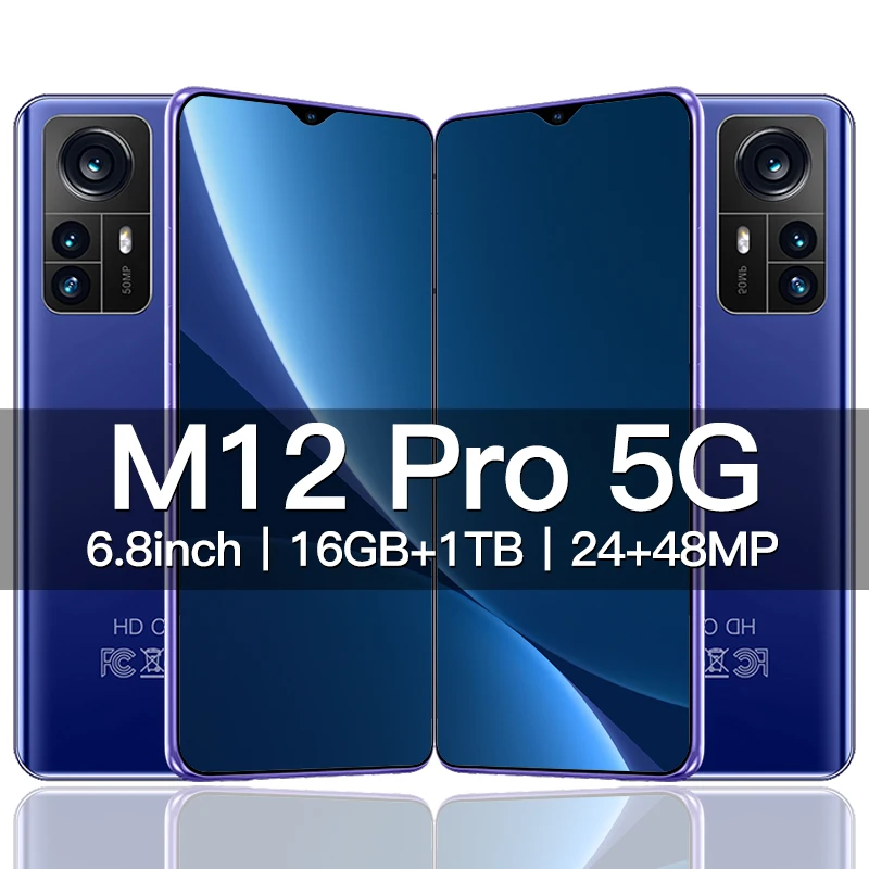 

New M12 Pro Global Version 6.8 inch Smartphone 16GB 512GB 6000mAh 48MP Mobile Phones 5G Networks Unlocked Smartphones смартфоны