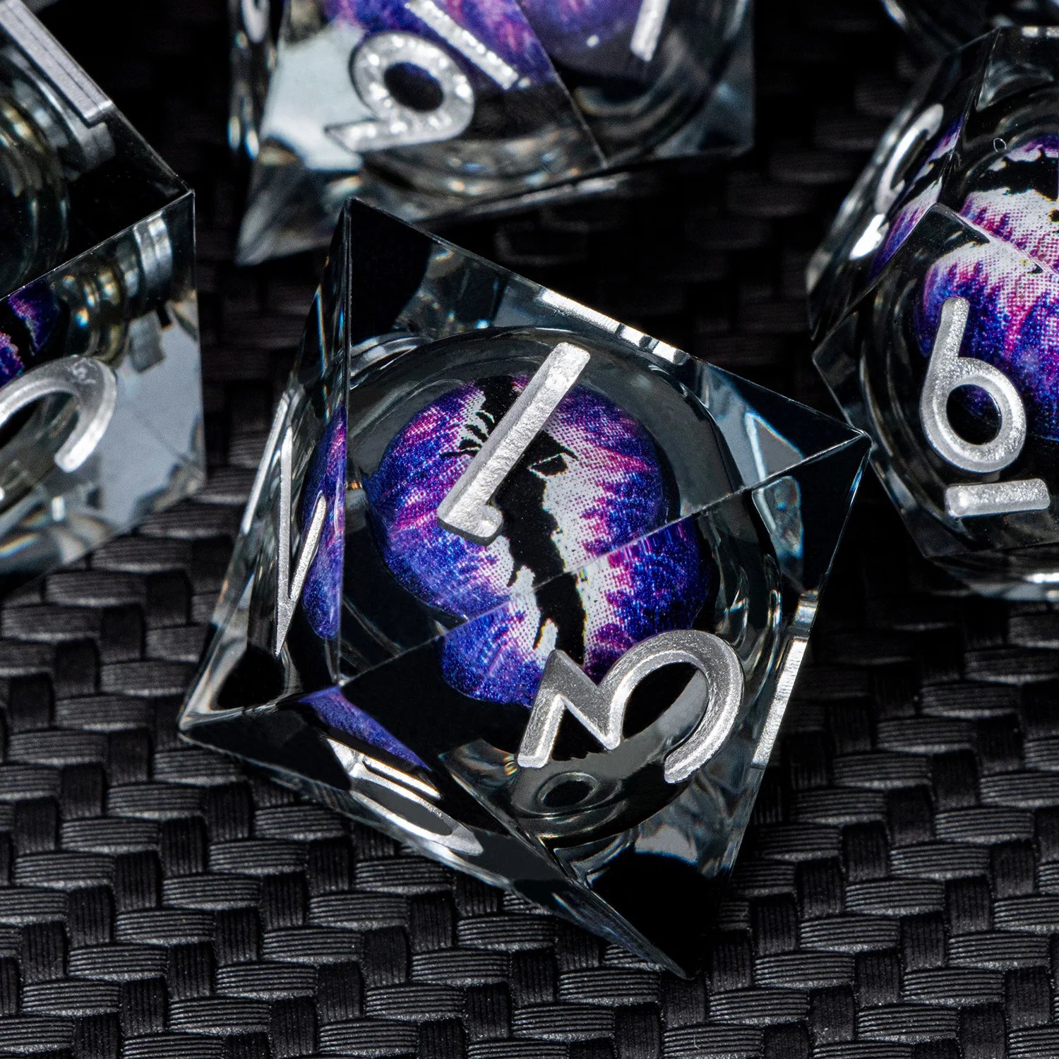Игральные кости Dnd D20 Black Purple Liquid Flow Eye с кольцом D и игральные острыми краями для