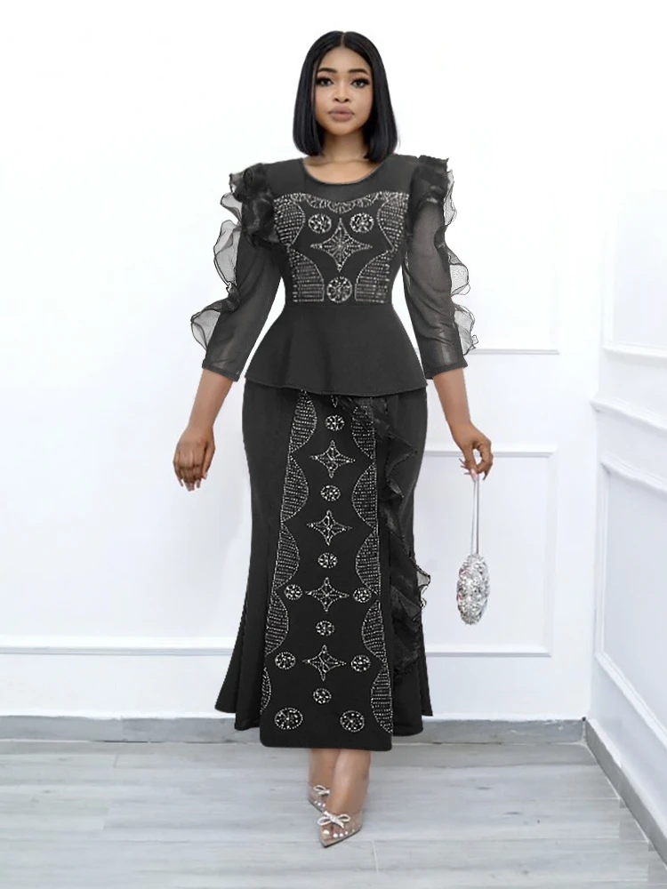 

Two Piece Set Clothes African Women Wedding Party Gown Ankara Dashiki Tops Skirt Suit African Clothes for Women L-3XL