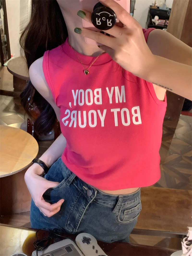 

American style design sweet spice girl short small suspender vest women's wear inside and outside in summer sleeveless unique ch