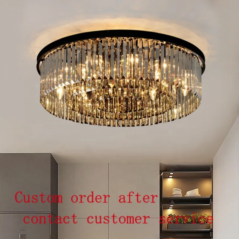

Black Round Crystal Chandelier Bedroom Lamp Simple Ceiling Lamp Led Hanging Chandelier Lighting
