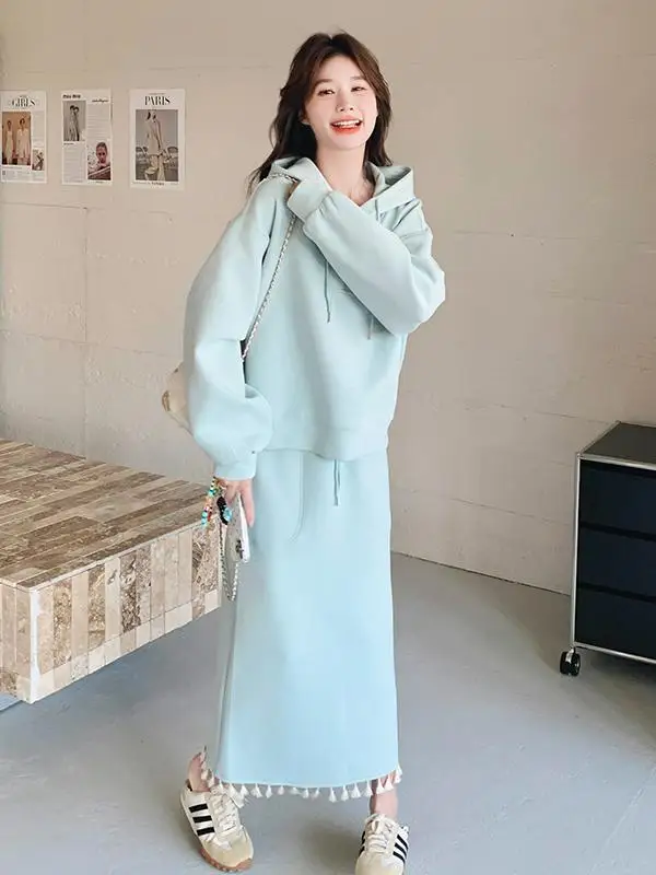 Голубой повседневный комплект свитшотов женская мода в стиле вестерн Sle новинка