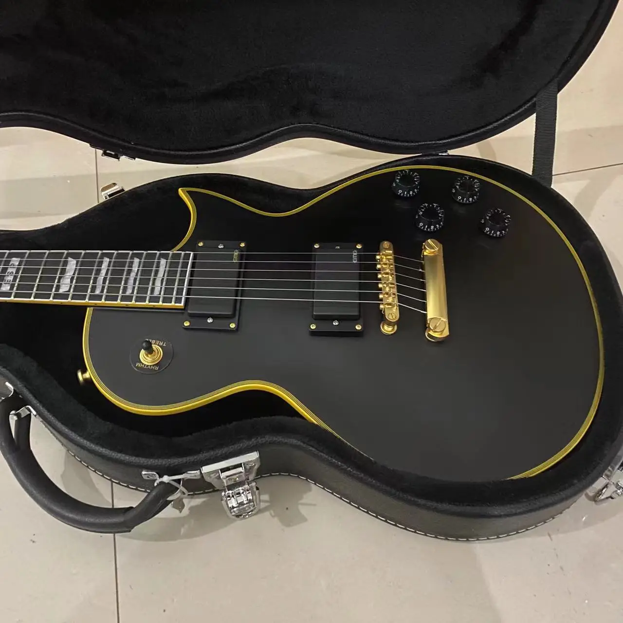 

Электрогитара ESP Version, черная, желтая, матовая, готовая, EMG, звукосниматели, корпус из красного дерева, гриф из палисандра, бесплатная доставка