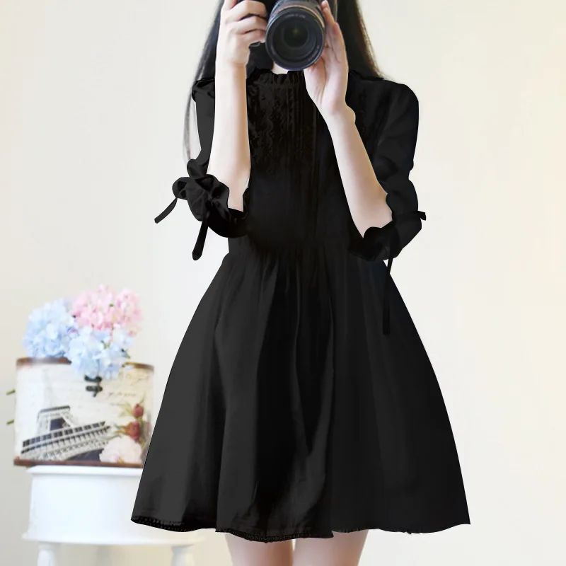 

Femme Dresses Sweet Girly Japanese Lace Fairy Cute White Robe Half Sleeve Bowknot Lace A-Line Dress Kawaii Vestidos 2022 Spring