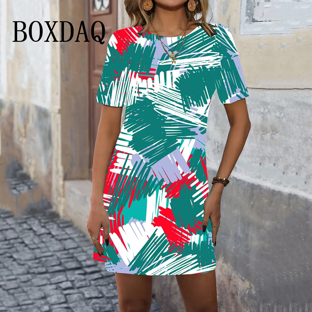 Милое модное женское платье с граффити летний пуловер свободное платье-трапеция