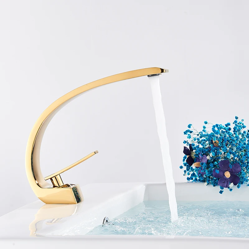 

Bathroom Gold Basin Faucet Deck Mount Black Chrome Washing Basin Mixer Water Taps Creative Hot Cold Water Crane Mixers