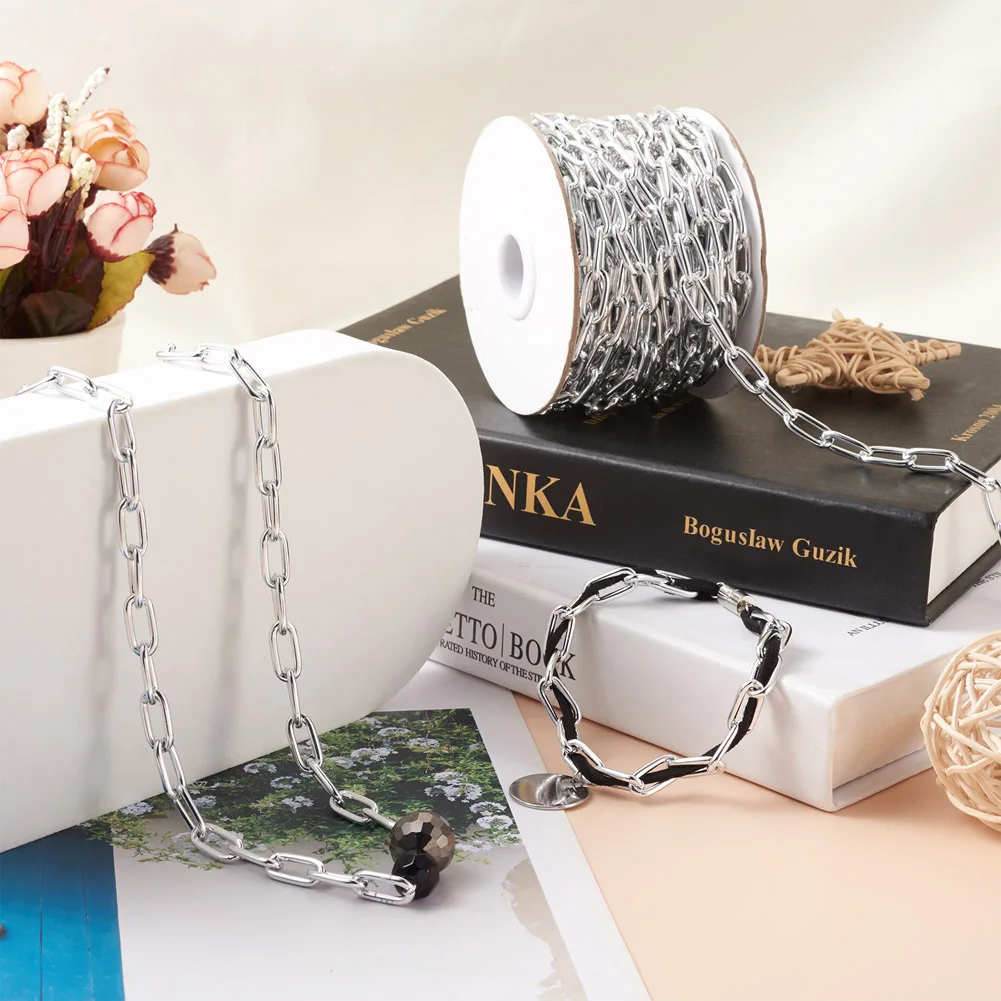 10m/Roll Aluminum Chains Drawn Elongated Paperclip Cable Chains Unwelded 15.5x7.5x2mm For Women Jewelry Making Necklace Supplies