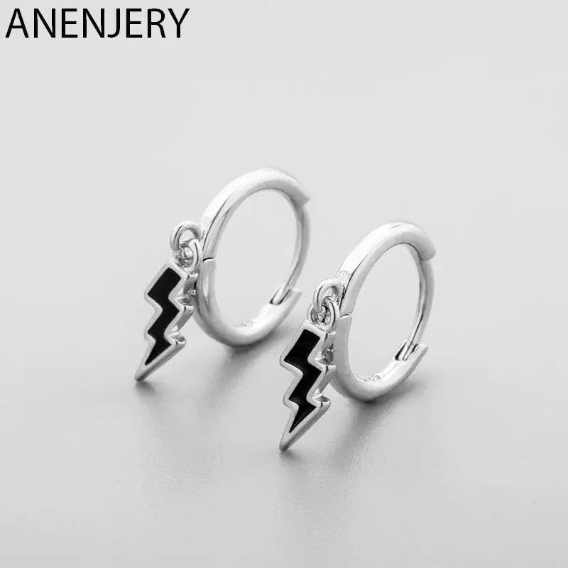 

Женские и мужские серьги-кольца ANENJERY, Серебристые серьги-подвески с черной глазурью, ювелирные украшения