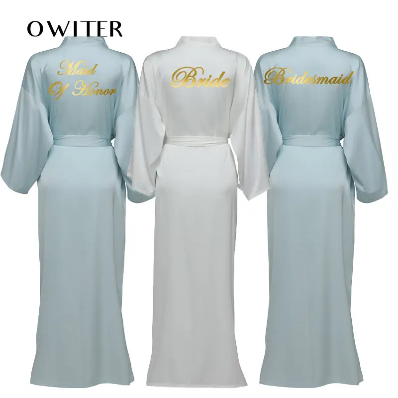 

Custom Bridesmaid Robes Silk Satin Light Blue Long Robes Long Sleeve Bride Robe Women Long Wedding Bathrobe and Homewear