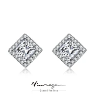 vinregem classic 925 sterling silver princess cut d moissanite pass test diamond wedding stud earrings for women gift wholesale
