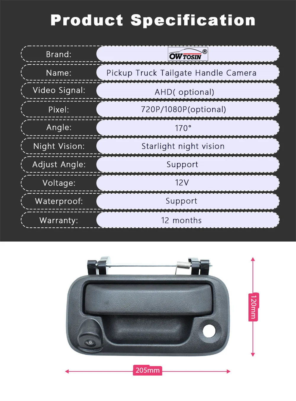 AHD 1920x1080P 170 ° Автомобильный пикап ручка багажника камера заднего вида для Ford F150 F250