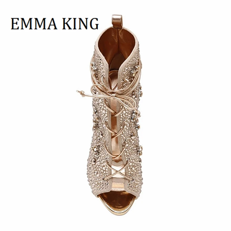 Женские блестящие женские Босоножки с открытым носком и шнуровкой спереди