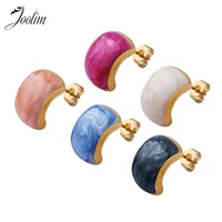 joolim jewelry tarnish free versatile elegant paetel drop enamel morandi earrings trendy stainless steel jewelry wholesale