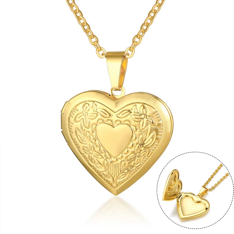 

Romantic Love Heart Locket Pendant Necklaces for Women Stainless Steel Photo Frame Promise Jewelry Choker Gift with Delicate Box