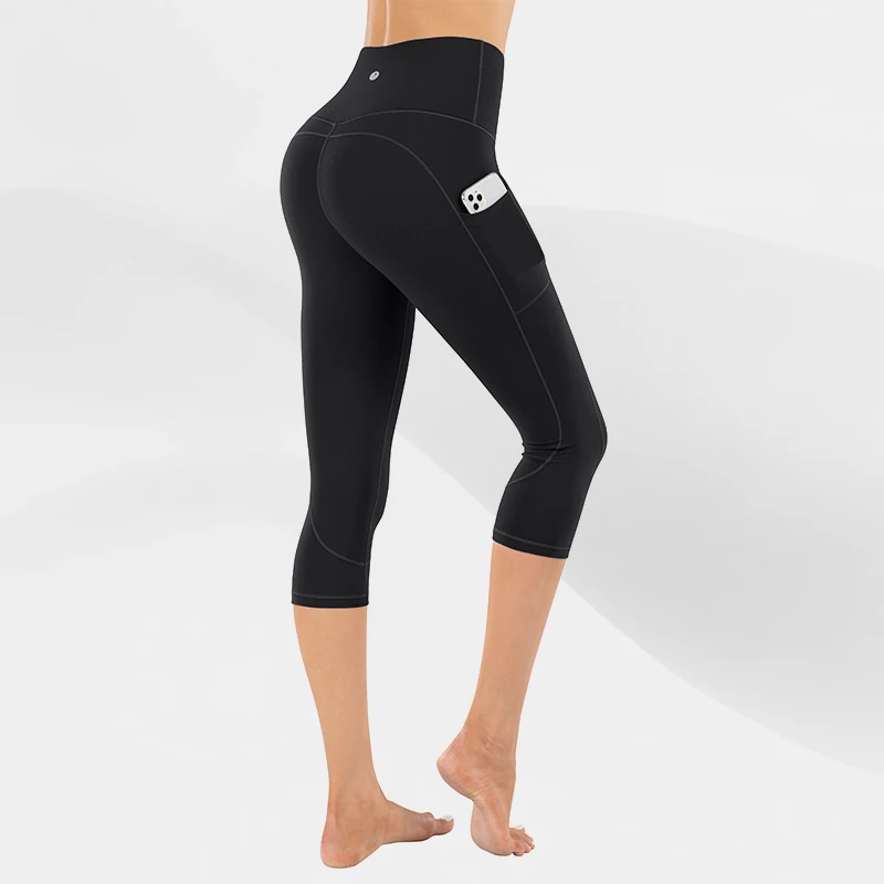 Gymclick Women Capri Yoga Pants High Waist Fitness Pockets Stretch Workout Sweatpants Sport Running Hip Butt Lift Tights.
