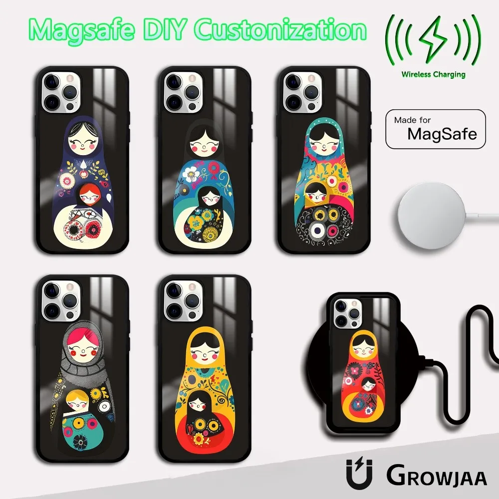 Фото Matryoshka Doll Russia Art Phone Case For iPhone 16 15 14 13 12 11 Pro Max Plus Mini Magsafe Mirror Wireless Magnetic Cover №1