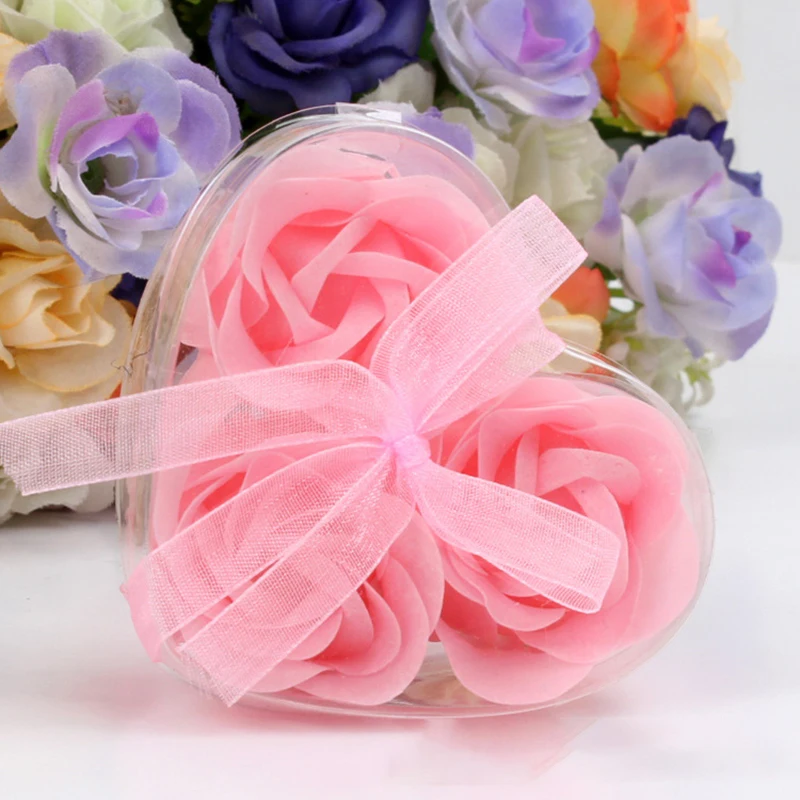 

3pcs Soap Rose Flower Soap Heart Scented Bath Body Petal Rose Flower Soap Case Wedding Decoration Gift Festival Box