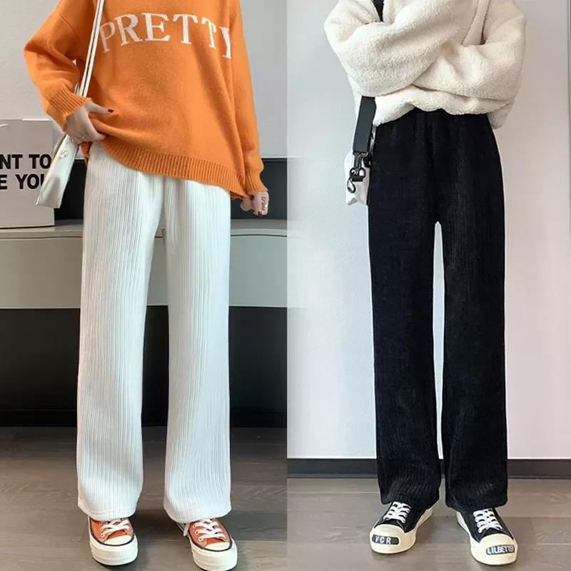 

Зимние свободные повседневные брюки для женщин с высокой талией, Осенние плотные вельветовые широкие брюки, теплые бархатные брюки, женска...