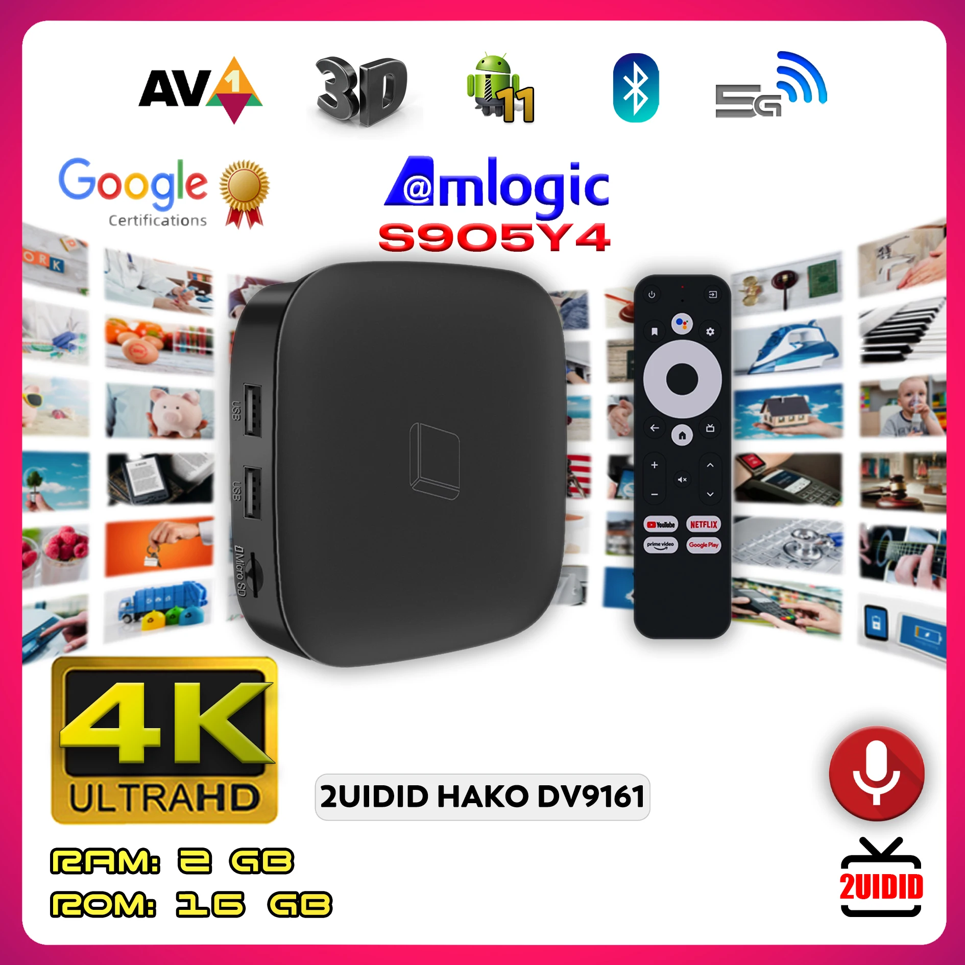 

2UIDID Android 11 TV Box Hako Pro Google Certified 2+16GB RAM 4K Netflix HD Streaming Media Player 5G Dual WiFi Set Top Box