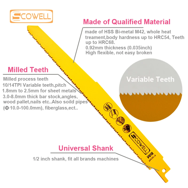 9 &quotдюймовый 10/14 точек на дюйм с переменными зубьями биметаллический сабельный