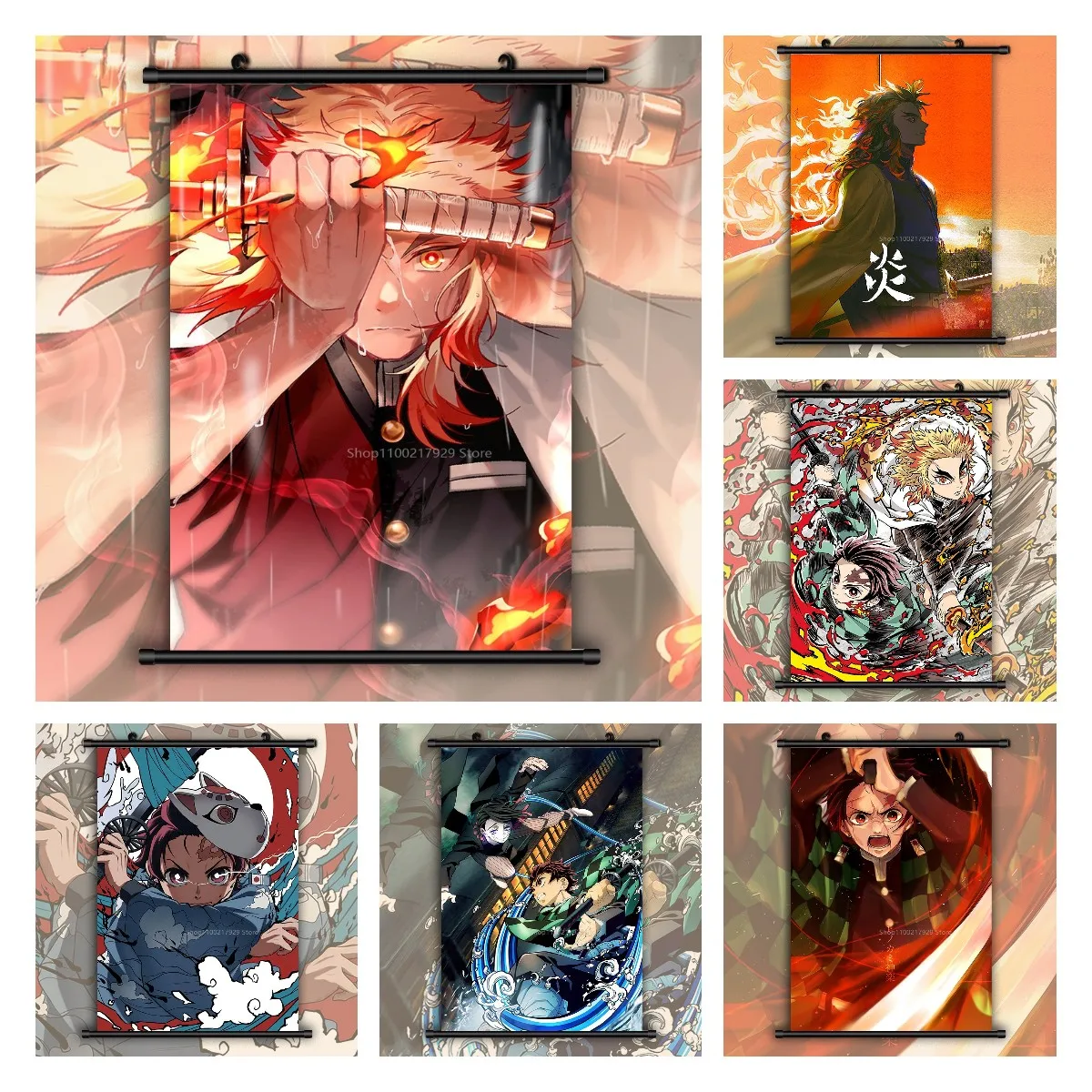 

Anime Manga Demon Slayer Rengoku Kyoujurou Kamado Tanjirou HD Print Wall Poster Scroll Scroll Painting Decorating Bedroom Living