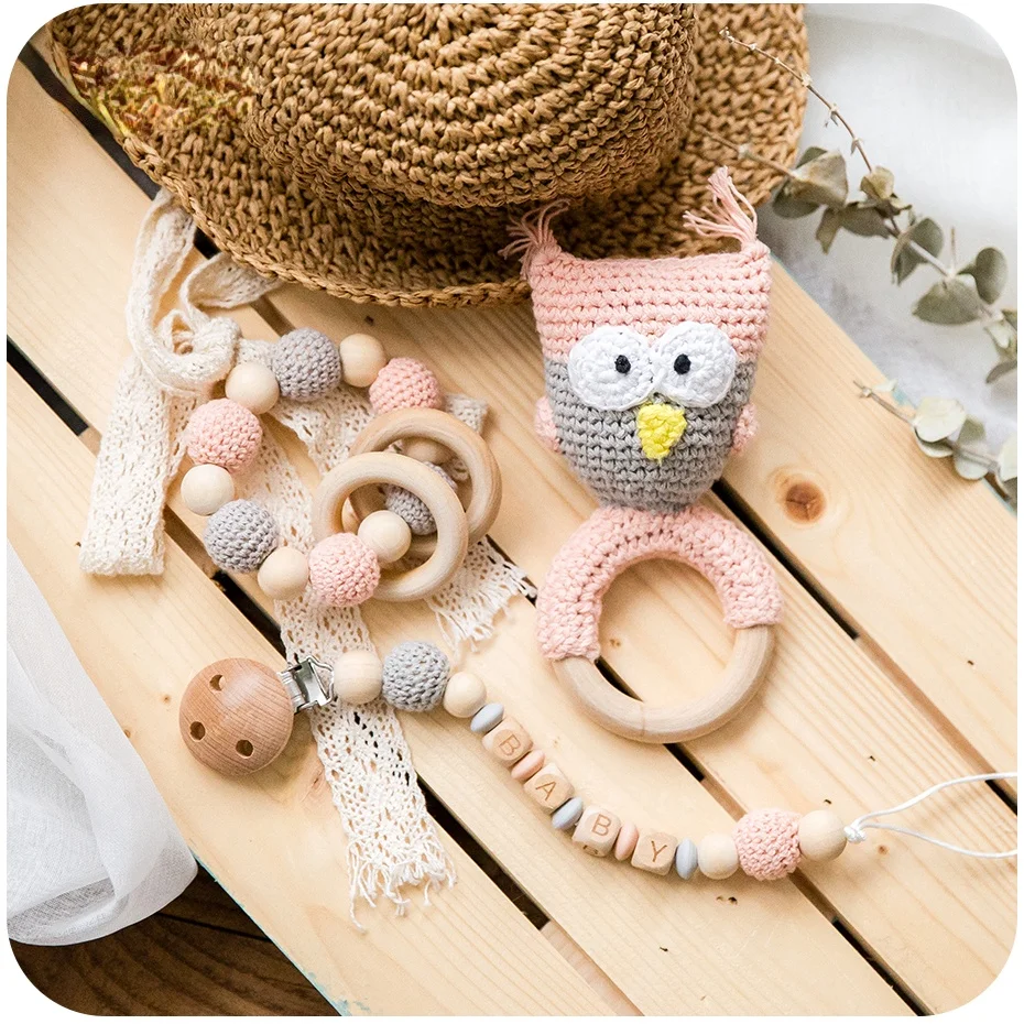 

1pc Baby Silicone Bopoobo Wooden Beads Baby Pacifier Chain Baby Pram Crib DIY Customized Rattle Soother Bracelet Teether