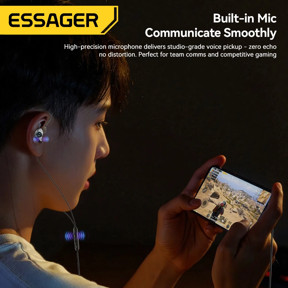 Фото Essager USB Type C 3,5 мм игровые проводные наушники-вкладыши Hi-Fi наушники бас стерео игровая музыка беруши гарнитура с шумоподавлением №5