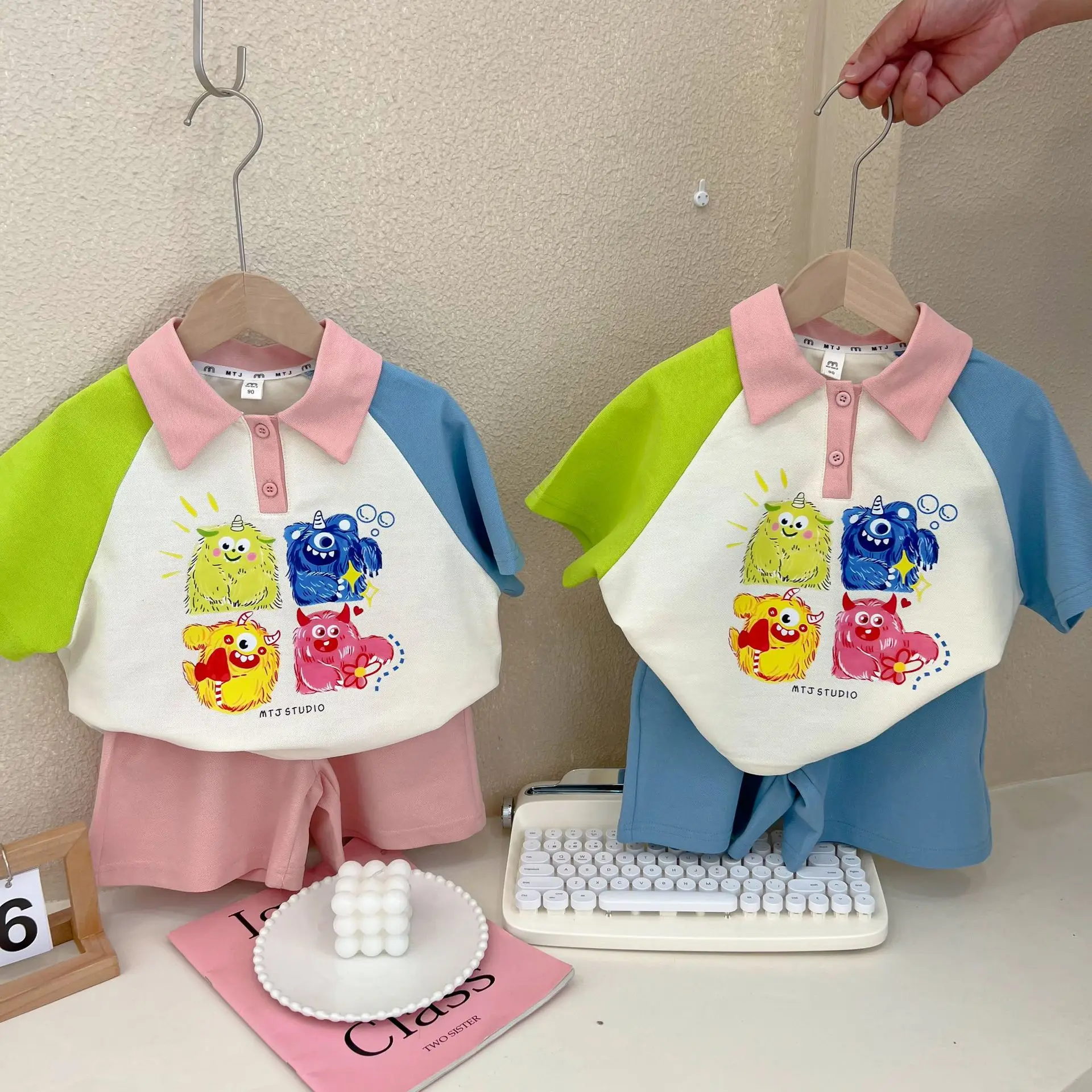 

2023 Summer New Boys Girls Brother Sister Clothes Set Children Short Sleeve T Shirts + Shorts 2pcs Suit Sibling Clothing Outfits