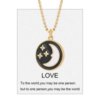moon star pendant necklace for women planet universe choker gold color stainlesss steel long chain link couple necklace female