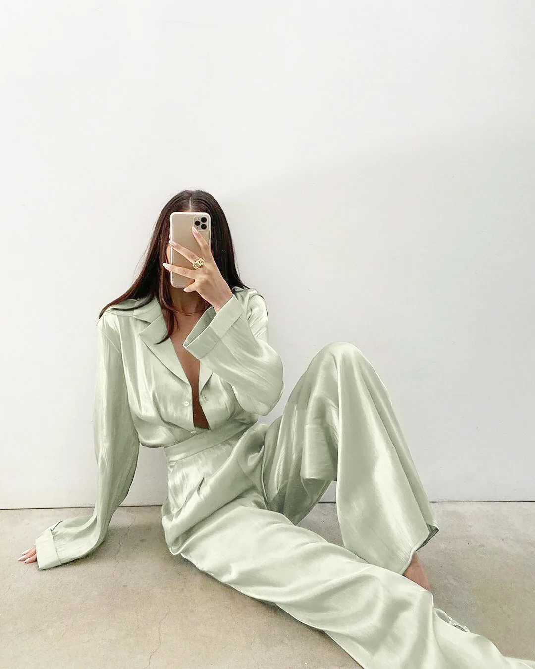 

New Green Vintage Two Piece Sets Women Autumn Sets Of Elegant Woman Long Sleeve Top And High Waist Pants 2 Piece Set Female