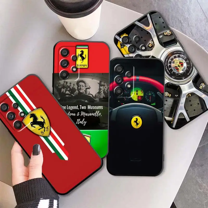 

Luxury Ferrari Car Hot Logo Black Phone Case For Samsung A73 A72 A71 A53 A52 A51 A42 A34 A33 A32 A23 A22 A21 A13 A04 A03 5G
