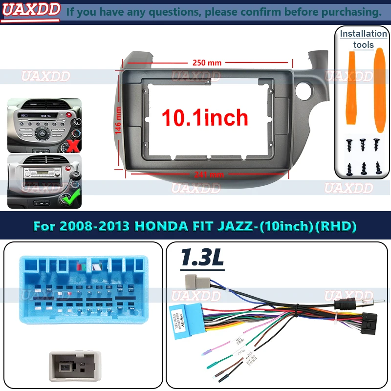 

Для Honda 2008-2013 Fit Jazz автомобильный DVD-радио Android фасция мультимедиа MP5 видео Аудио стерео 10,1-дюймовая панель рамка кабели Жгут проводов