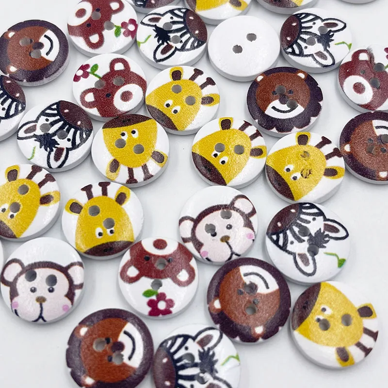 

50 шт., деревянные пуговицы с 2 отверстиями, 15 мм