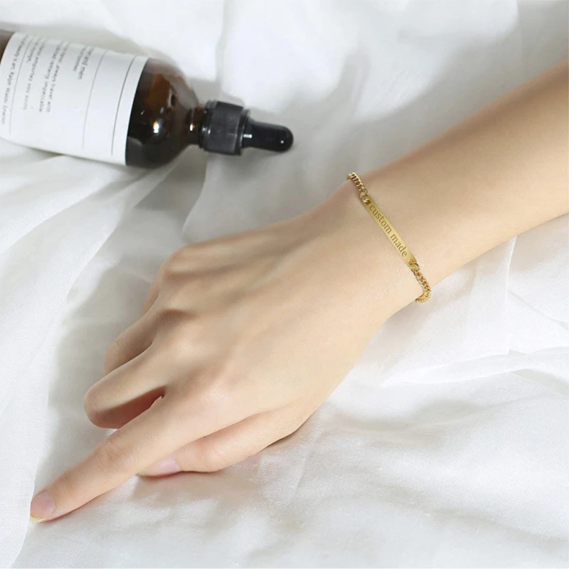 Vintage British Style Stainless Steel Charm Bracelet Premium Feel Customizable Name Cuban Bracelet Couple Jewelry Set