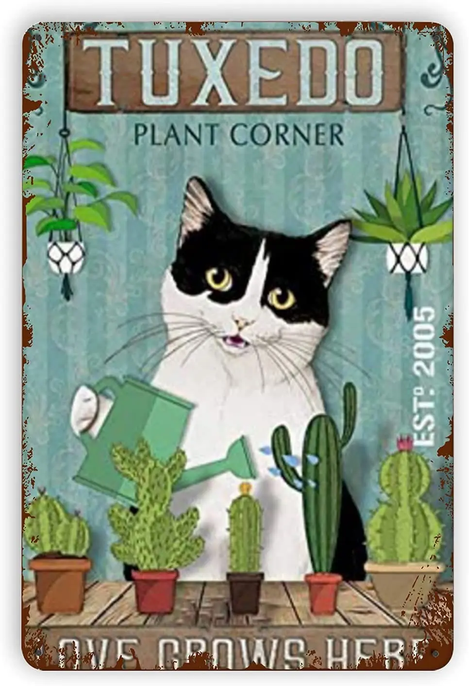

Tin Signs Cat Tuxedo Love Grows Here Retro Metal Tin Signs Vintage Style Sign Wall Plaque Art Decoration Mural Funny Gifts