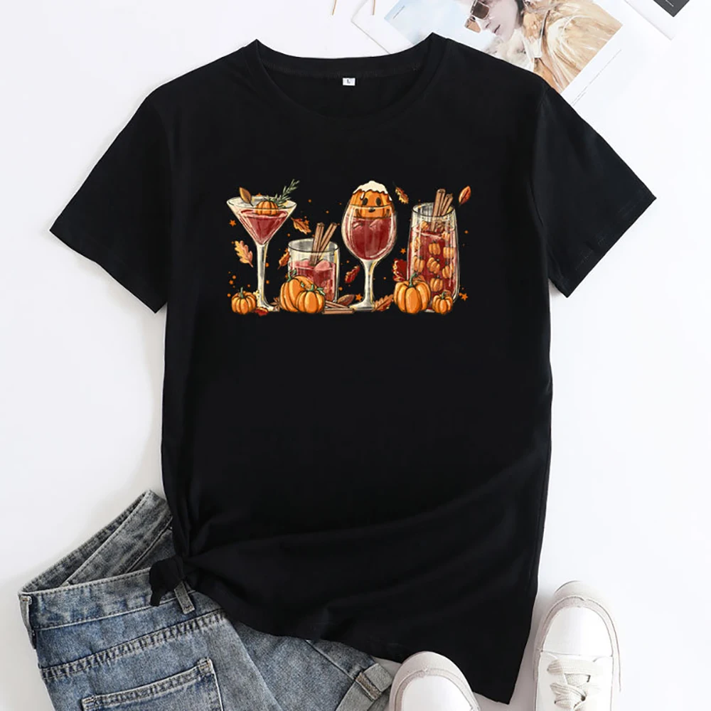 

Funny Pumpkin Goblet Print T Shirt New Women T Shirt Fashion Summer Tops Female Graphic Tee Shirts Streetwear Cute T-shirt 2023