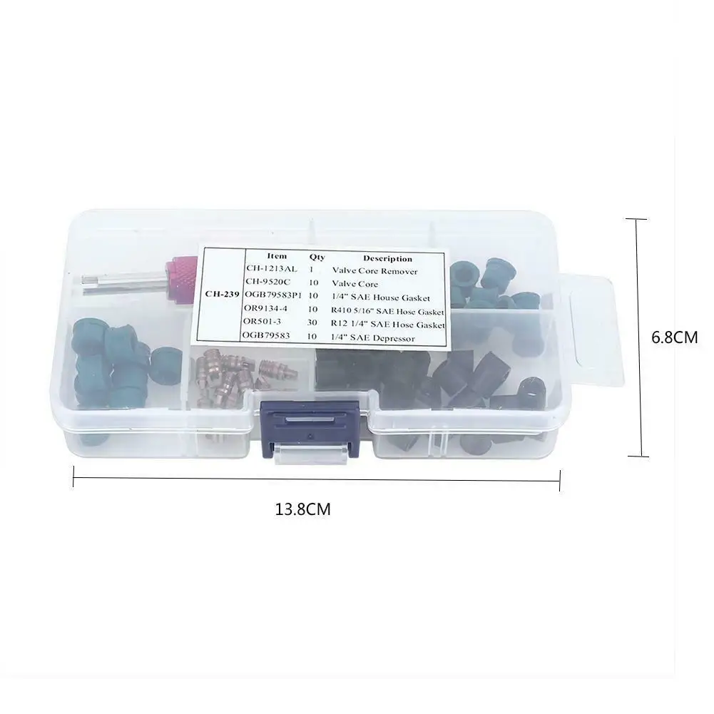 

71Pcs Gasket Seal Ring Air-Conditioning A/C Valve Core Remover Tool A/C Hose Adapter Rubber Washer Gasket Valve Core Kit