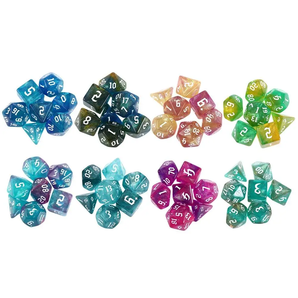 

DND Enthusiast Number Table Game Carved Pattern Dice Set 7-Die Two-tone Dice Set Iridescent Glitter Polyhedral Dice
