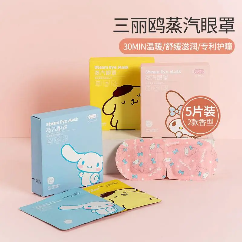 

5Pcs/set Kawaii Sanrios Steam Eye Mask Cute My Melody Cinnamoroll Cartoon Constant Relieve Eye Fatigue Eye Mask for Girls Gift