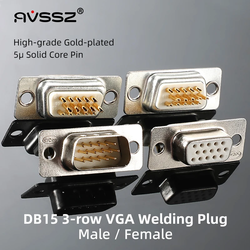 

Solid DB15 Interface Male Female Plug Three Row 15 Pin VGA Welding Plug Gold Plated 3μ 5μ Solid Core Car Needle Industrial Grade